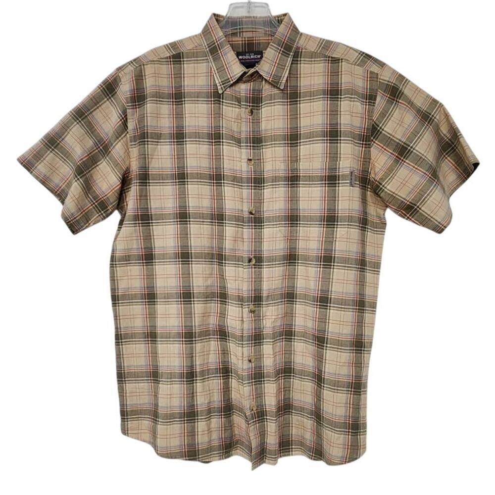 Woolrich Men Green Plaid Button-up Short-Sleeve Shirt